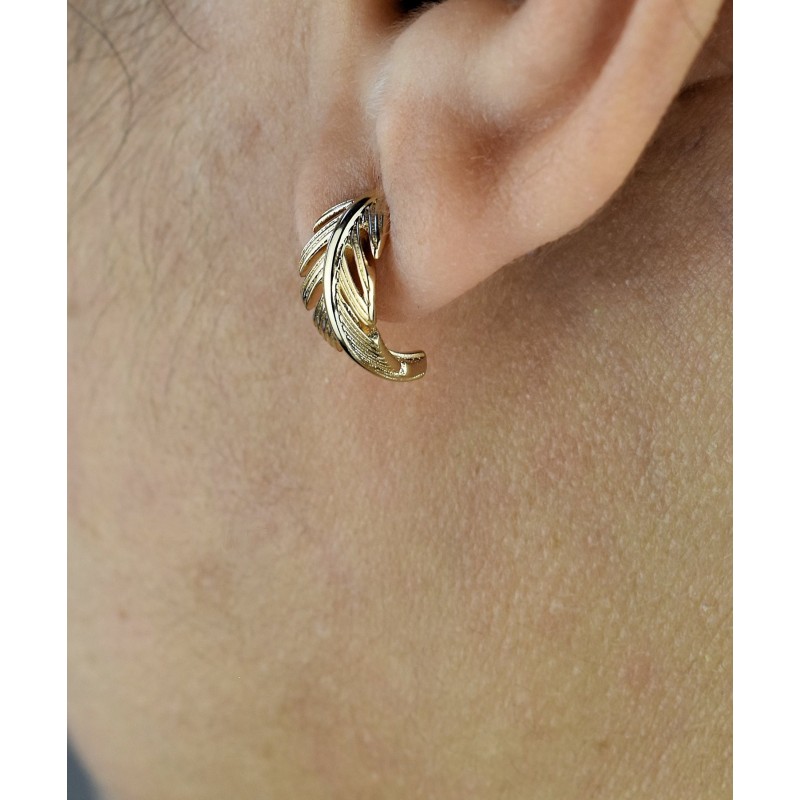 Boucles d'oreilles Créoles feuille courbée Plaqué OR 750 3 microns