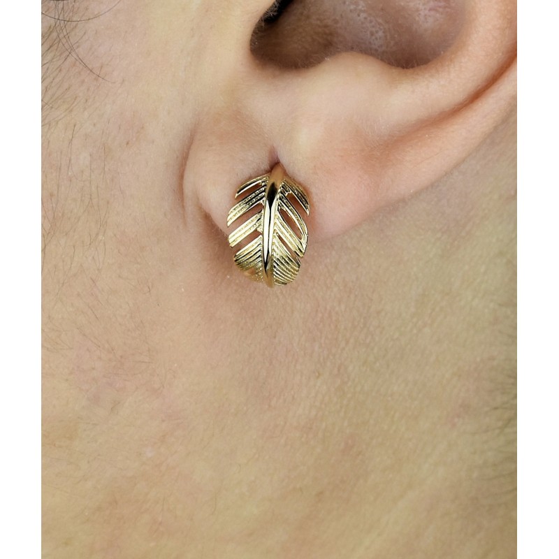 Boucles d'oreilles Créoles feuille courbée Plaqué OR 750 3 microns