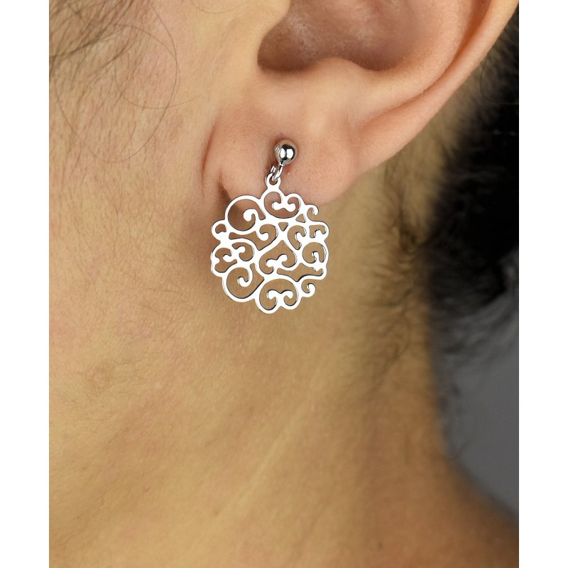Boucles d'oreilles arabesque de coeurs ajouré Argent 925 Rhodié