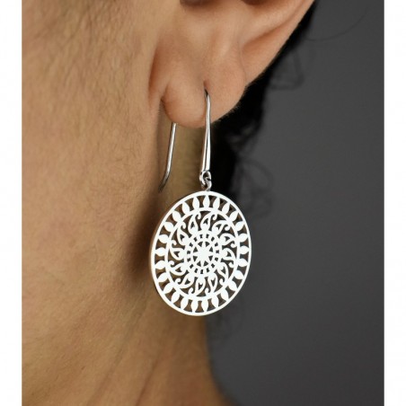 Boucles d'oreilles soleil arabesque ajouré Argent 925 Rhodié