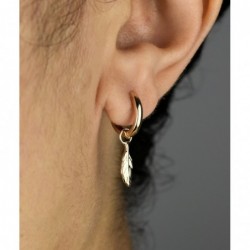 Boucles d'oreilles Mini Créoles plume pendante Plaqué or 750 3 microns