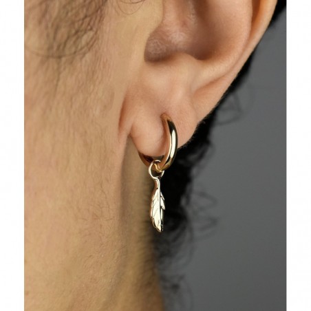 Boucles d'oreilles Mini Créoles plume pendante Plaqué or 750 3 microns