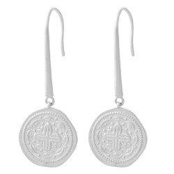 Boucles d'oreilles croix médaille antique Argent 925 Rhodié