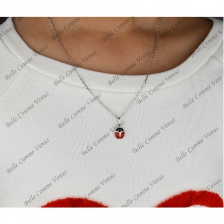 Parure coccinelle émail rouge et noir Argent 925 Rhodié