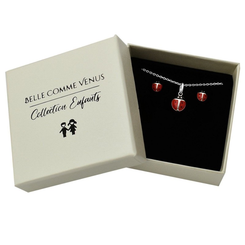 Parure coccinelle émail rouge et noir Argent 925 Rhodié