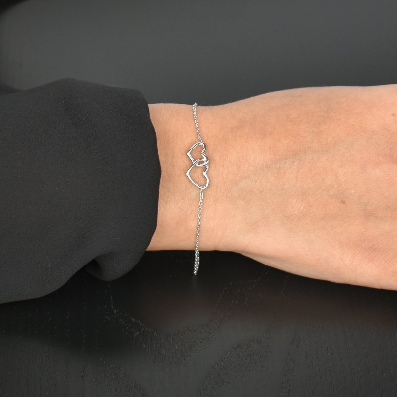 Bracelet 2 coeurs enlacés Argent 925 Rhodié