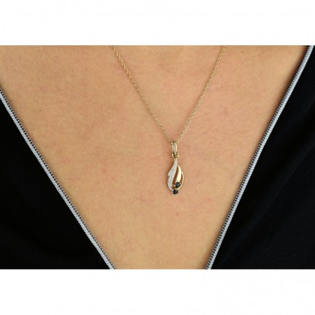 Collier saphir pierre naturelle Plaqué OR 750 3 microns 2 tons