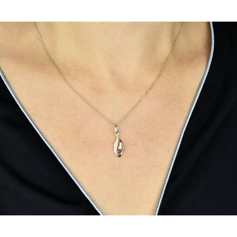 Collier saphir pierre naturelle Plaqué OR 750 3 microns 2 tons