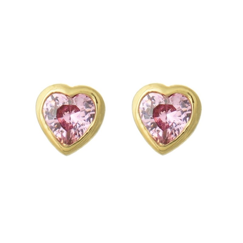 Boucles d'oreilles coeur oxyde de zirconium rose Plaqué OR 750 3 microns
