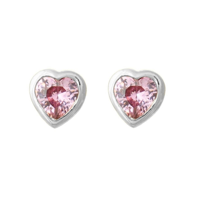 Boucles d'oreilles coeur oxyde de zirconium rose Argent 925 Rhodié