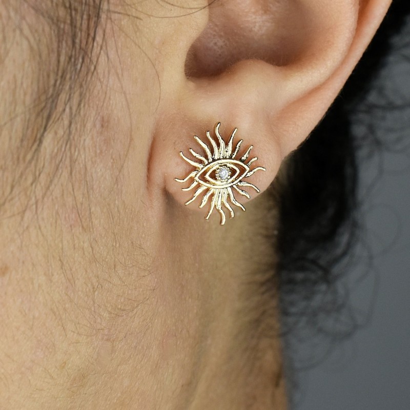 Boucles d'oreilles oeil soleil oxyde de zirconium Plaqué OR 750 3 microns