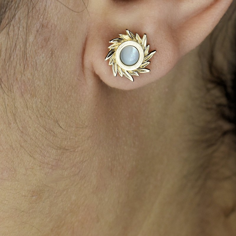Boucles d'oreilles soleil de nacre Plaqué OR 750 3 microns