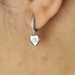 Boucles d'oreilles Mini Créoles coeur étoile pendant serti d'oxydes de zirconium Argent 925 Rhodié