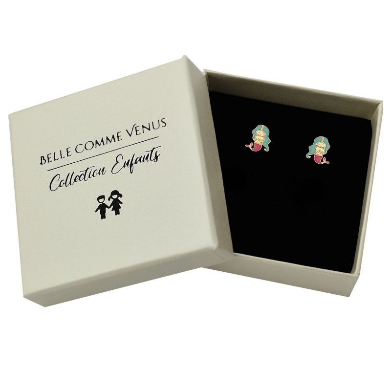Boucles d'oreilles sirène émail coloré Plaqué or 750 3 microns