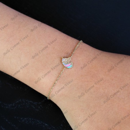 Bracelet tête de licorne émail coloré Plaqué OR 750 3 microns