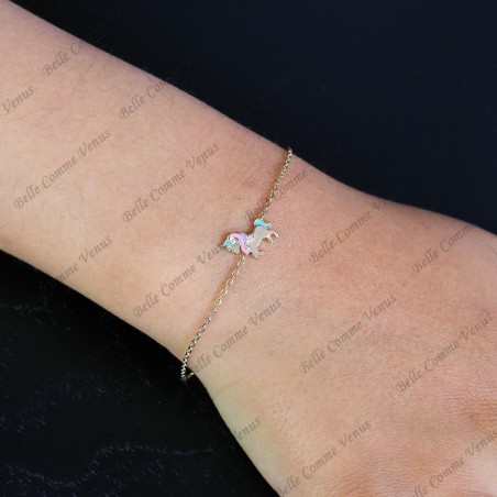 Bracelet licorne émail coloré Plaqué OR 750 3 microns
