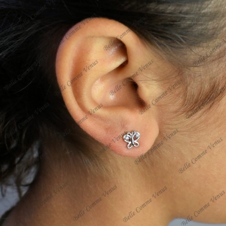 Boucles d'oreilles papillon oxydes de zirconium sur les ailes Argent 925 Rhodié