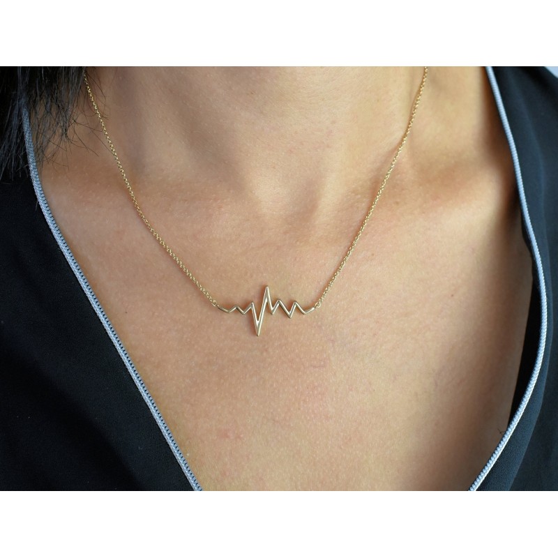 Collier électrocardiogramme rythme du coeur Plaqué OR 750 3 microns