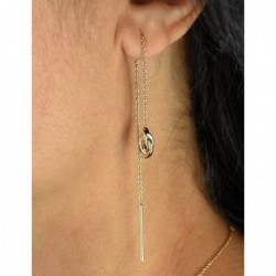 Boucles d'oreilles traversantes noeud tombant avec chaînette Plaqué OR 750 3 microns
