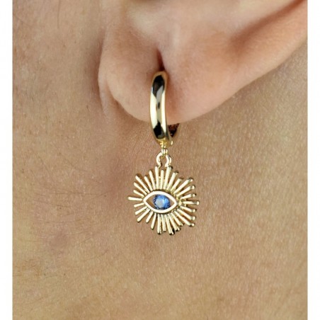 Boucles d'oreilles Mini Créoles oeil protecteur oxyde de zirconium bleu Plaqué or 750 3 microns