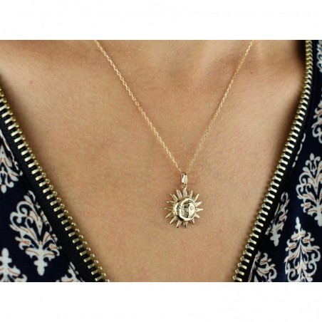 Collier soleil et lune unis Plaqué OR 750 3 microns