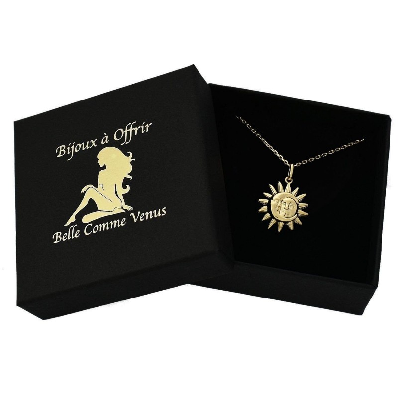 Collier soleil et lune unis Plaqué OR 750 3 microns