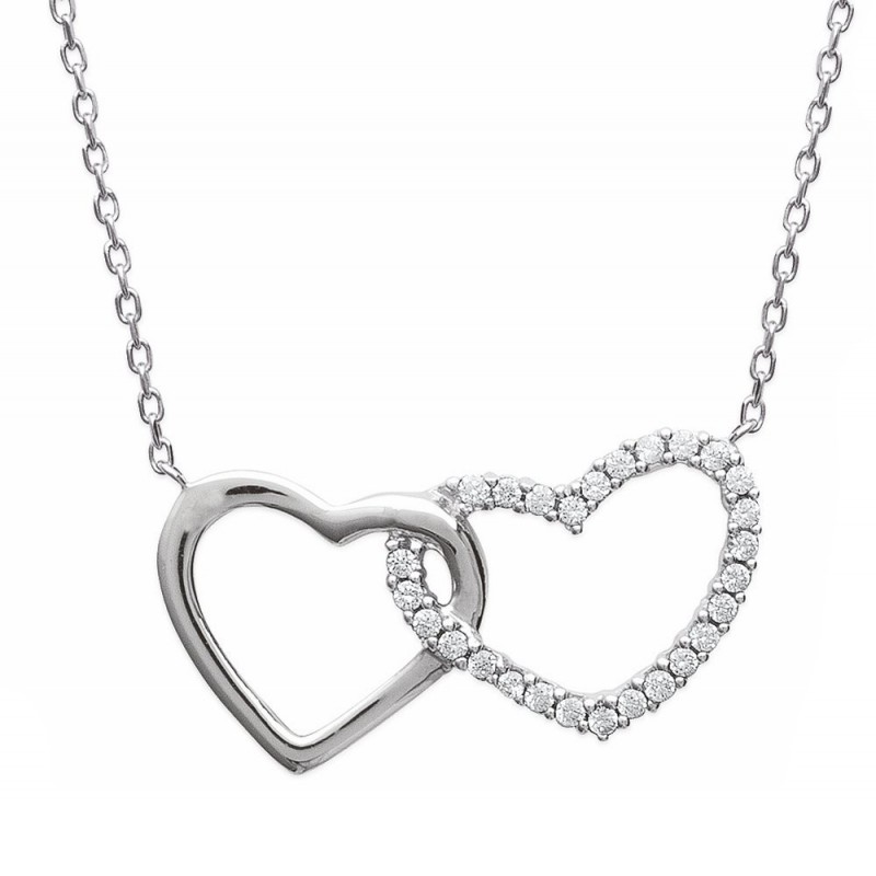 Collier 2 coeurs pour femme argent 925 Rhodié oxyde de zirconium Collier 2 coeurs pour femme argent 925 Rhodié oxyde de zirconium