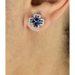 Boucles d'oreilles trèfle oxydes de zirconium bleus roi Argent 925 Rhodié