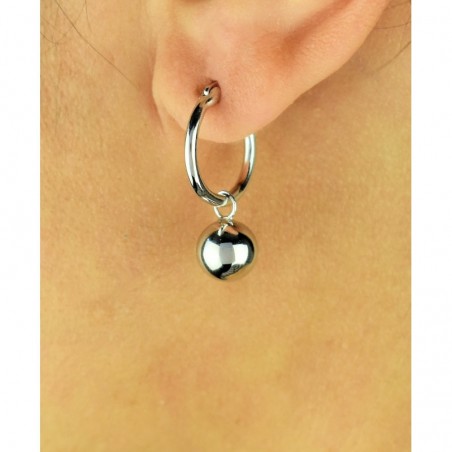 Boucles d'oreilles Mini Créoles boule pendante Argent 925 Rhodié
