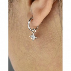 Boucles d'oreilles Mini Créoles étoile pendante oxyde de zirconium Argent 925 Rhodié