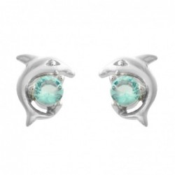 Boucles d'oreilles dauphin cristal bleu turquoise Argent 925 Rhodié