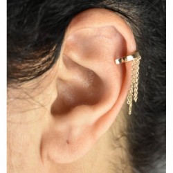 Clip d'oreille earcuff avec chaînettes pendantes Plaqué OR 750 3 microns
