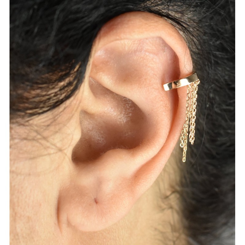 Bague d'oreille avec chaînettes pendantes Plaqué OR 750 3 microns