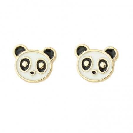 Boucles d'oreilles panda émail coloré Plaqué or 750 3 microns