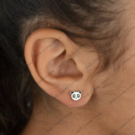 Boucles d'oreilles panda émail coloré Plaqué or 750 3 microns