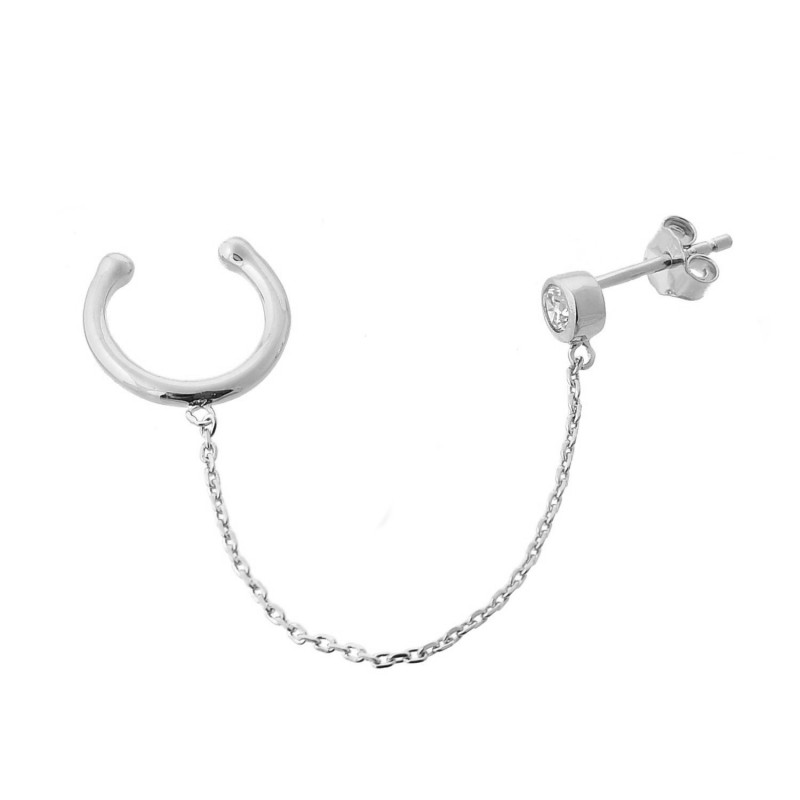 Clip d'oreille earcuff avec chaînette pendante oxyde de zirconium Argent 925 Rhodié
