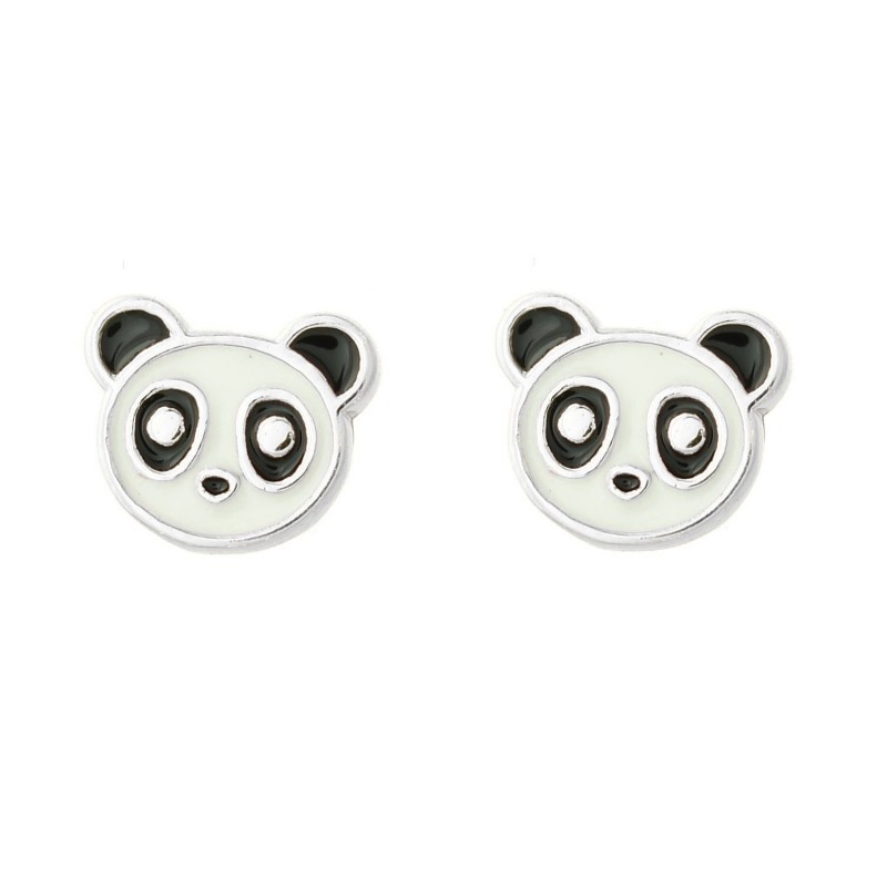 Boucles d'oreilles panda émail coloré Argent 925 Rhodié