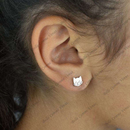Boucles d'oreilles tête de chat Argent 925 Rhodié