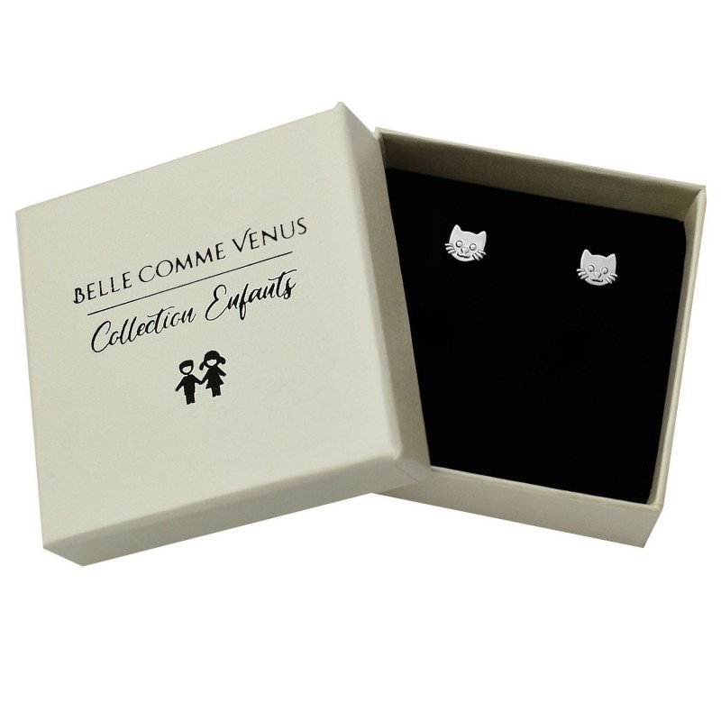 Boucles d'oreilles tête de chat Argent 925 Rhodié
