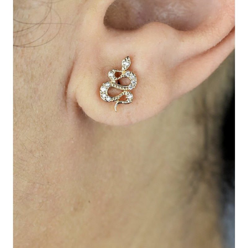 Boucles d'oreilles serpent serti d'oxydes de zirconium Plaqué OR 750 3 microns