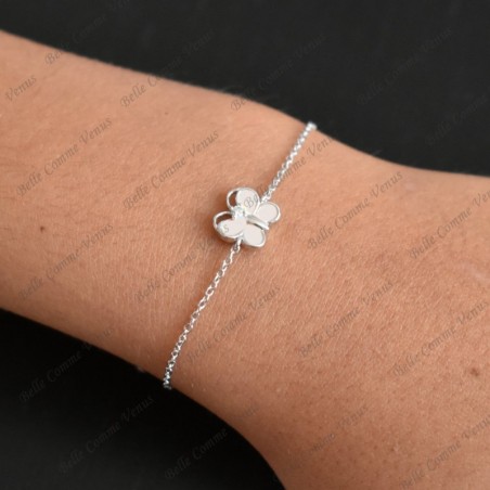 Bracelet papillon émail rose et oxyde de zirconium Argent 925 Rhodié