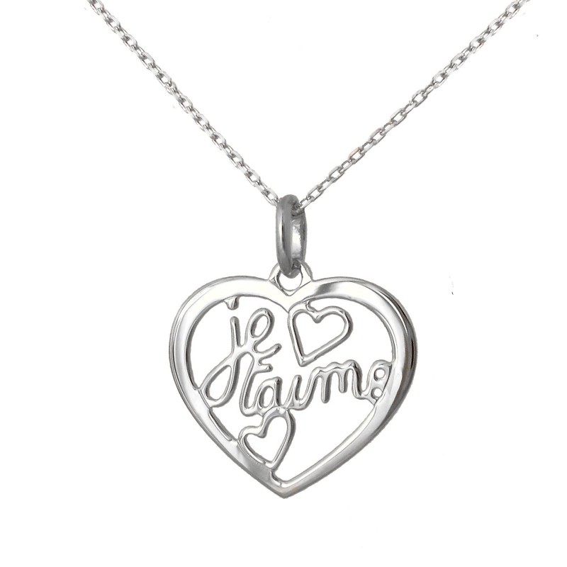 Collier coeur Je t'aime pour femme argent 925 Rhodié Collier coeur Je t'aime pour femme argent 925 Rhodié