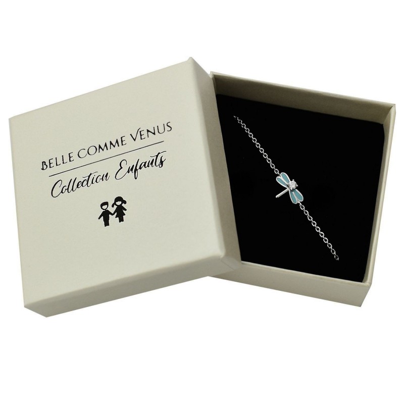 Bracelet libellule émail bleu turquoise et oxyde de zirconium Argent 925 Rhodié