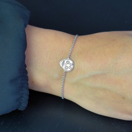 Bracelet tête de mort mexicaine fleuri cavalera Argent 925 Rhodié