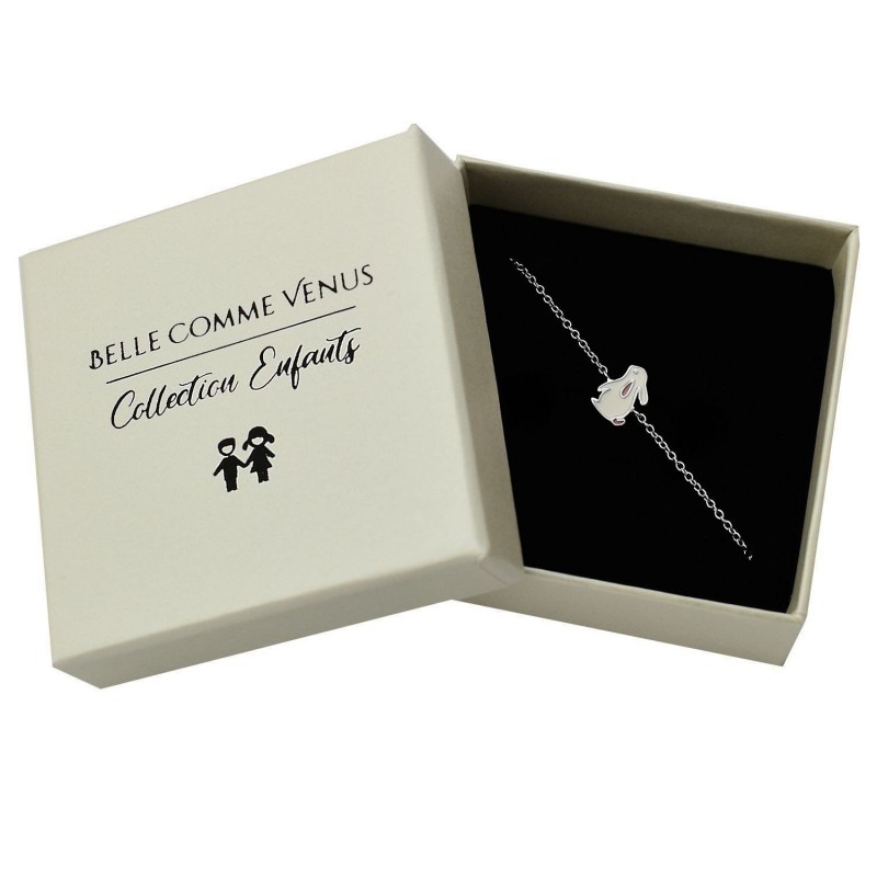 Bracelet lapin émail blanc et rose Argent 925 Rhodié
