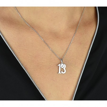 Collier chiffre 13 et trèfle porte-bonheur Argent 925 Rhodié