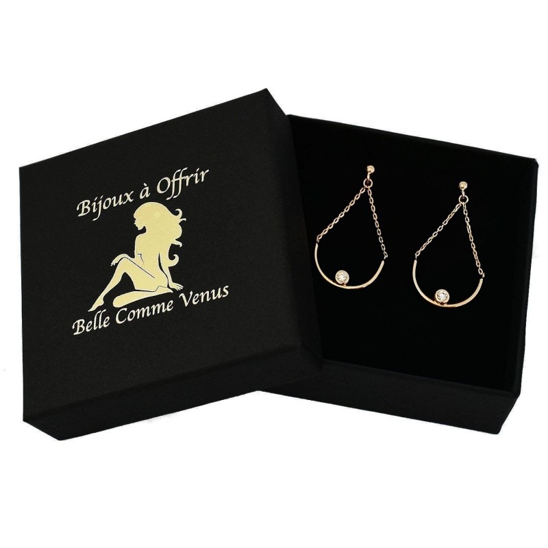 Boucles d'oreilles chaînettes demi-cercle oxyde de zirconium Plaqué OR 750 3 microns