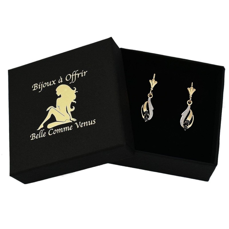 Boucles d'oreilles dormeuses saphir Plaqué OR 750 3 microns 2 tons
