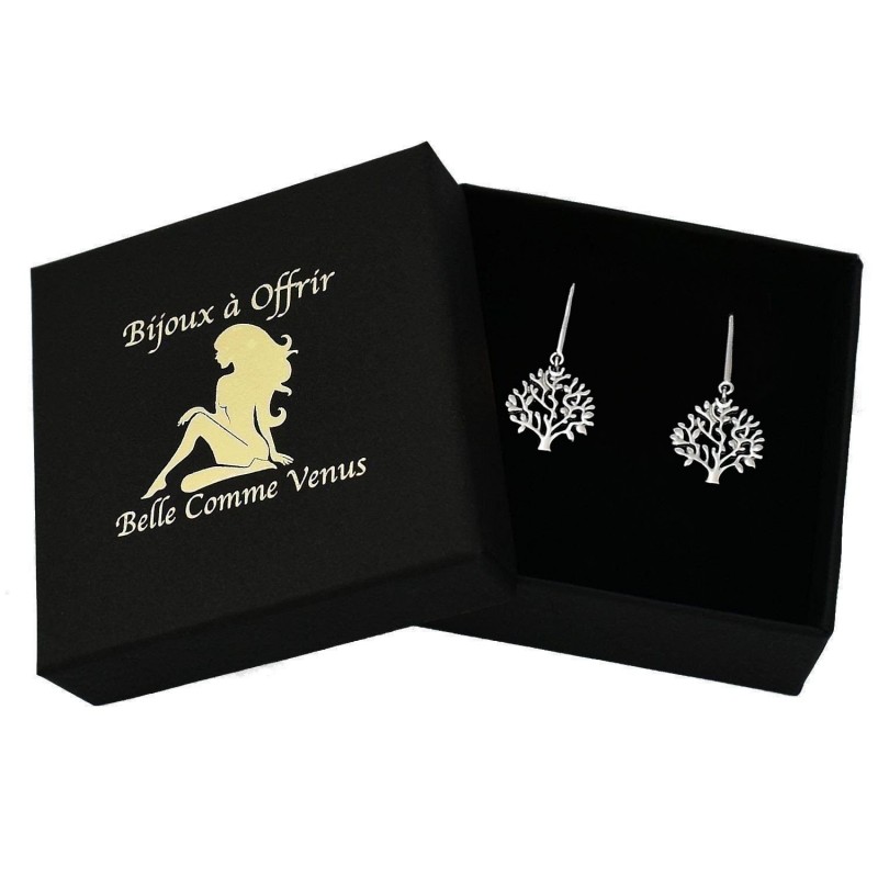 Boucles d'oreilles arbre de vie pendant Argent 925 Rhodié