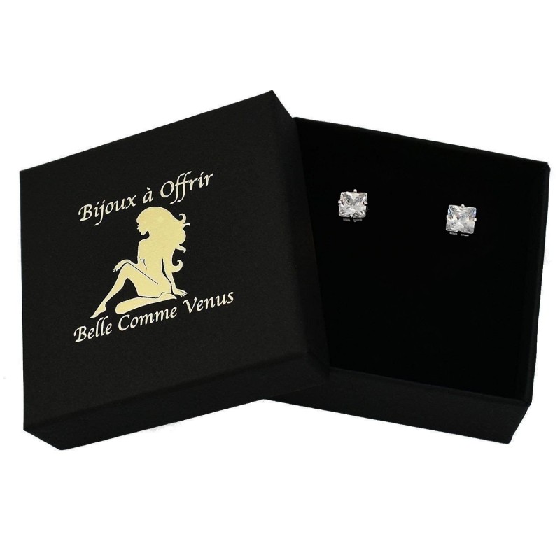 Boucles d'oreilles carré oxyde de zirconium Argent 925 Rhodié